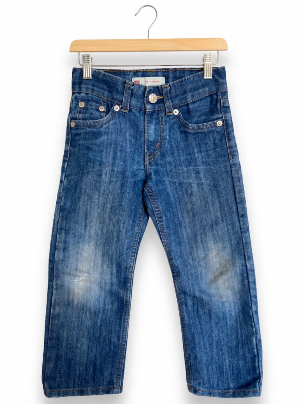 Levis Boys Jeans Sz 4 Dark Blue Denim 514 Straight Adjustable Waist 5 Pocket